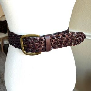 Vintage LRL Brown Vintage Braided Stretch Belt Wide Genuine Leather Buckle